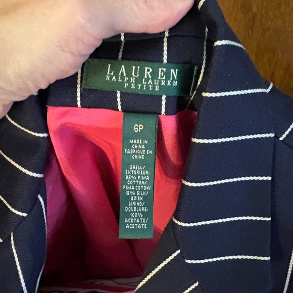 Ralph Lauren Navy Blazer with White Stripes and Crest - Picture 4 of 4